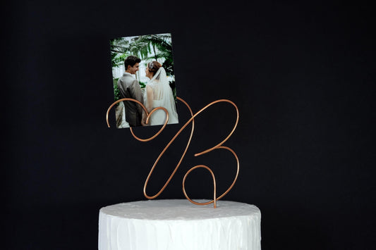 Custom Initial Cake Topper with Photo Holder – Handmade Wire
