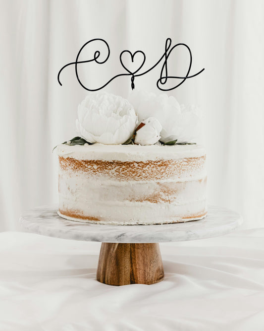 Custom Couple Initials Cake Topper – Handmade Wire Wedding, Engagement & Anniversary Decoration – Romantic Keepsake Gift
