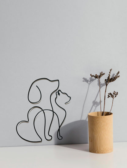 Cat & Dog Silhouette Wire Wall Art – Minimalist Pet Decor for Home & Gift
