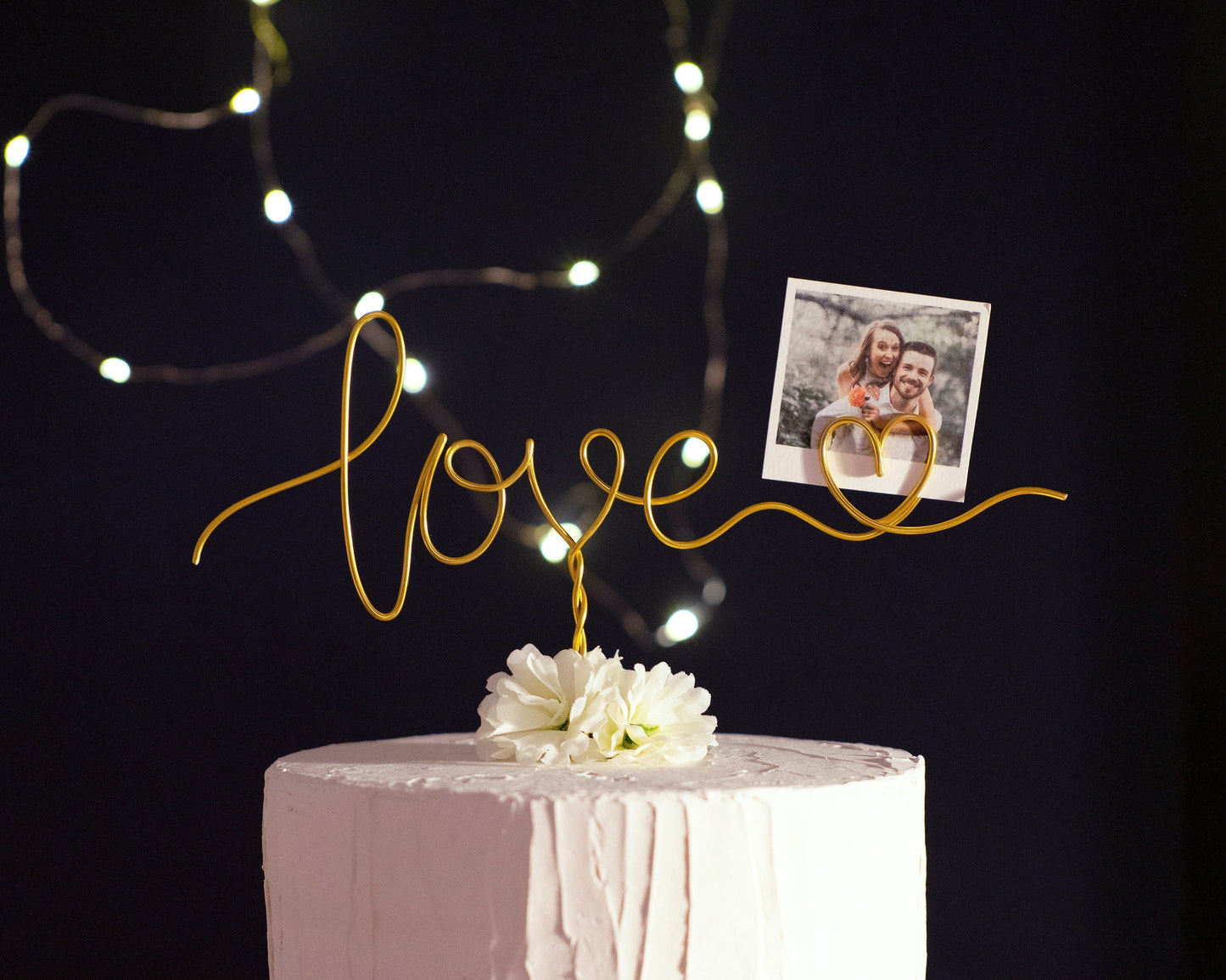 “Love with Heart” Photo Holder Cake Topper – Handmade Wire Wedding & Engagement Cake Decoration – Romantic Keepsake Gift