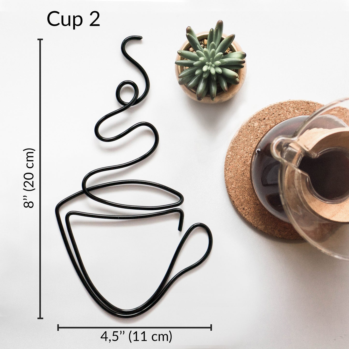 Coffee Mugs & Coffee Bean Wire Wall Art – Handmade Coffee Bar Decor