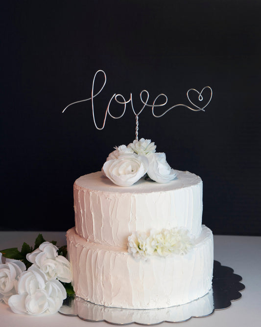 “Love” Wire Cake Topper – Handmade Wedding Cake Decoration – Minimalist Romantic Engagement or Anniversary Keepsake