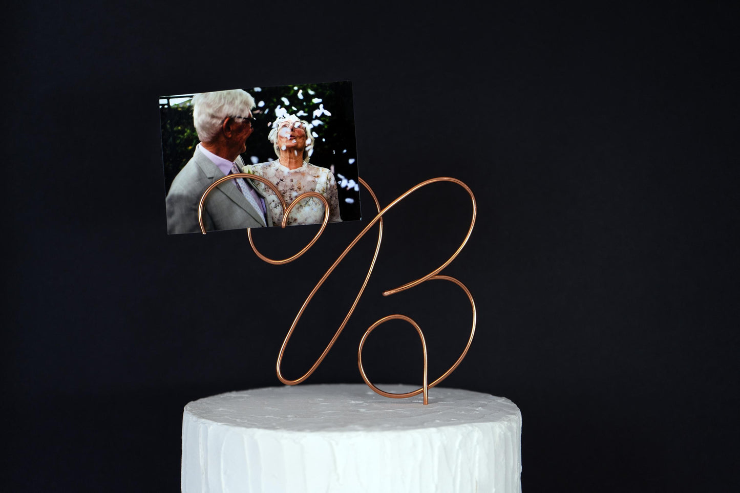 Custom Initial Cake Topper with Photo Holder – Handmade Wire