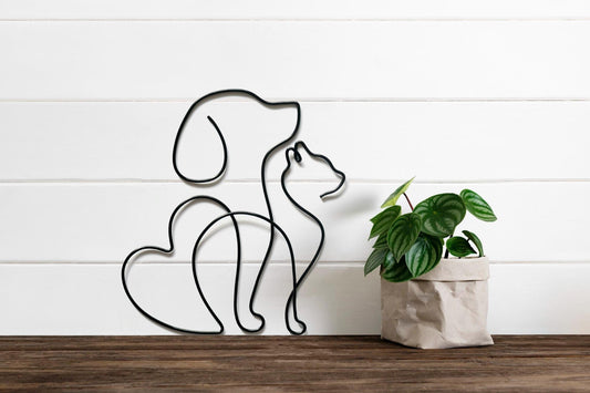 Cat & Dog Silhouette Wire Wall Art – Minimalist Pet Decor for Home & Gift