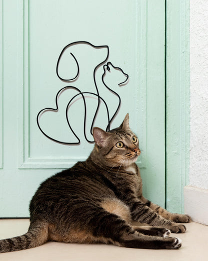 Cat & Dog Silhouette Wire Wall Art – Minimalist Pet Decor for Home & Gift