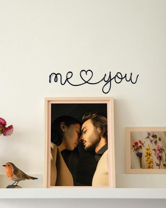 “Me ♥ You” Wire Wall Art – Handmade Romantic Home Decor – Minimalist Aluminum Love Sign Gift