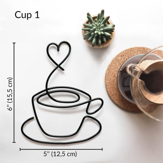 Coffee Mugs & Coffee Bean Wire Wall Art – Handmade Coffee Bar Decor