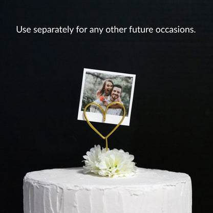 Custom Couple Initials Cake Topper with Heart Photo Holder – Personalized Wire Wedding Topper