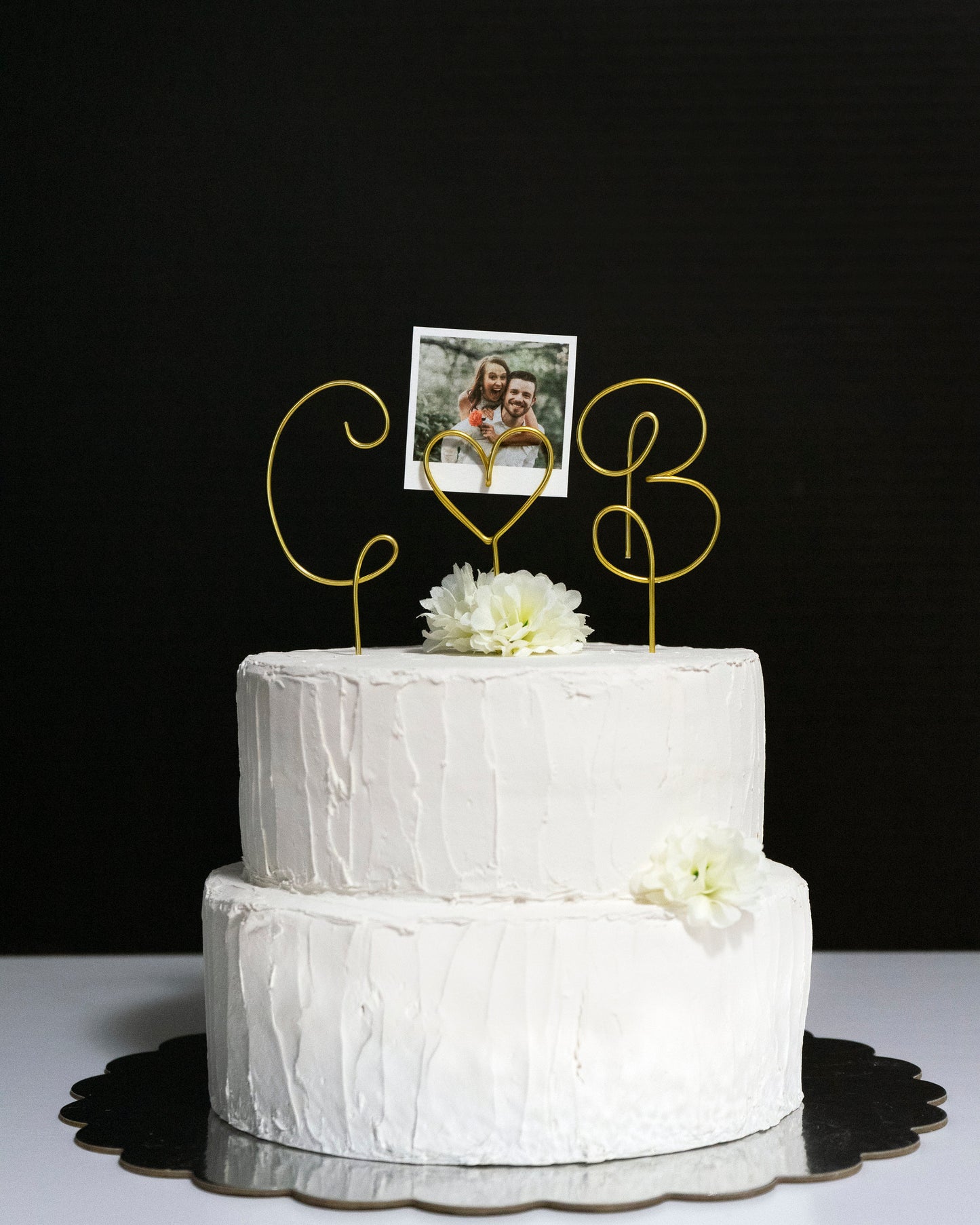 Custom Couple Initials Cake Topper with Heart Photo Holder – Personalized Wire Wedding Topper