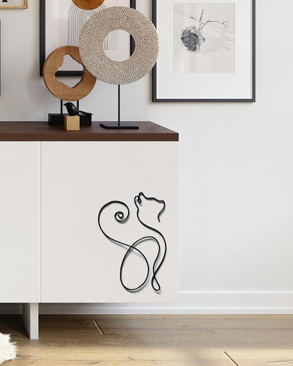 Cat Silhouette Wire Wall Art – Handmade Minimalist Aluminum Home Decor – Gift for Cat Lovers