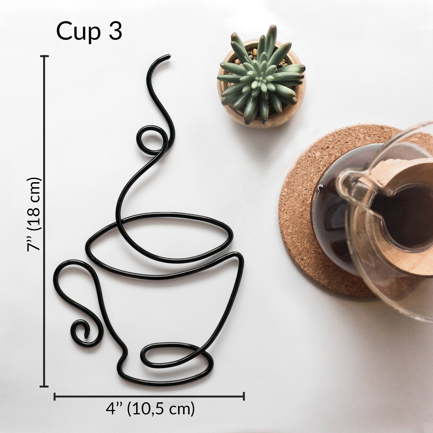Coffee Mugs & Coffee Bean Wire Wall Art – Handmade Coffee Bar Decor