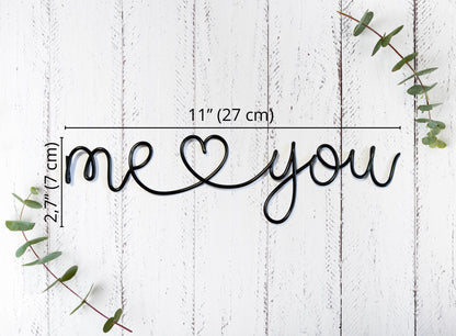 “Me ♥ You” Wire Wall Art – Handmade Romantic Home Decor – Minimalist Aluminum Love Sign Gift