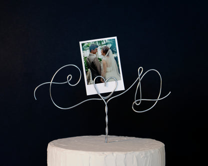 Custom Two Initial Cake Topper with Photo Holder – Handmade Wire