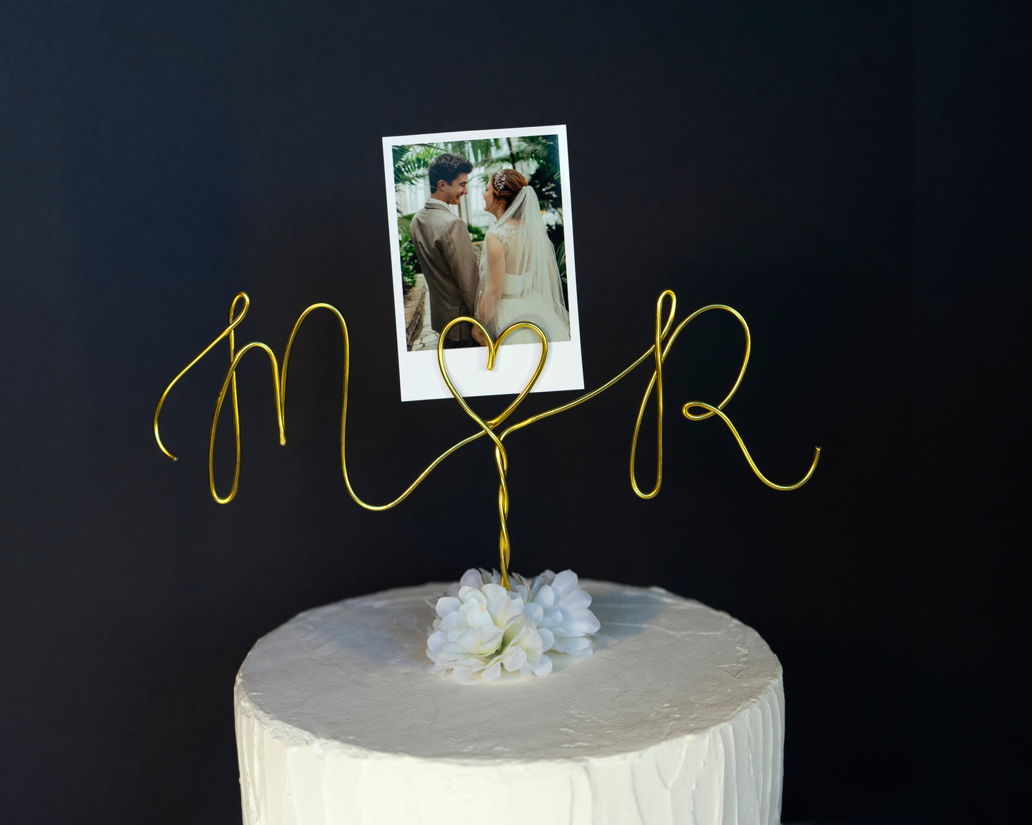 Custom Two Initial Cake Topper with Photo Holder – Handmade Wire