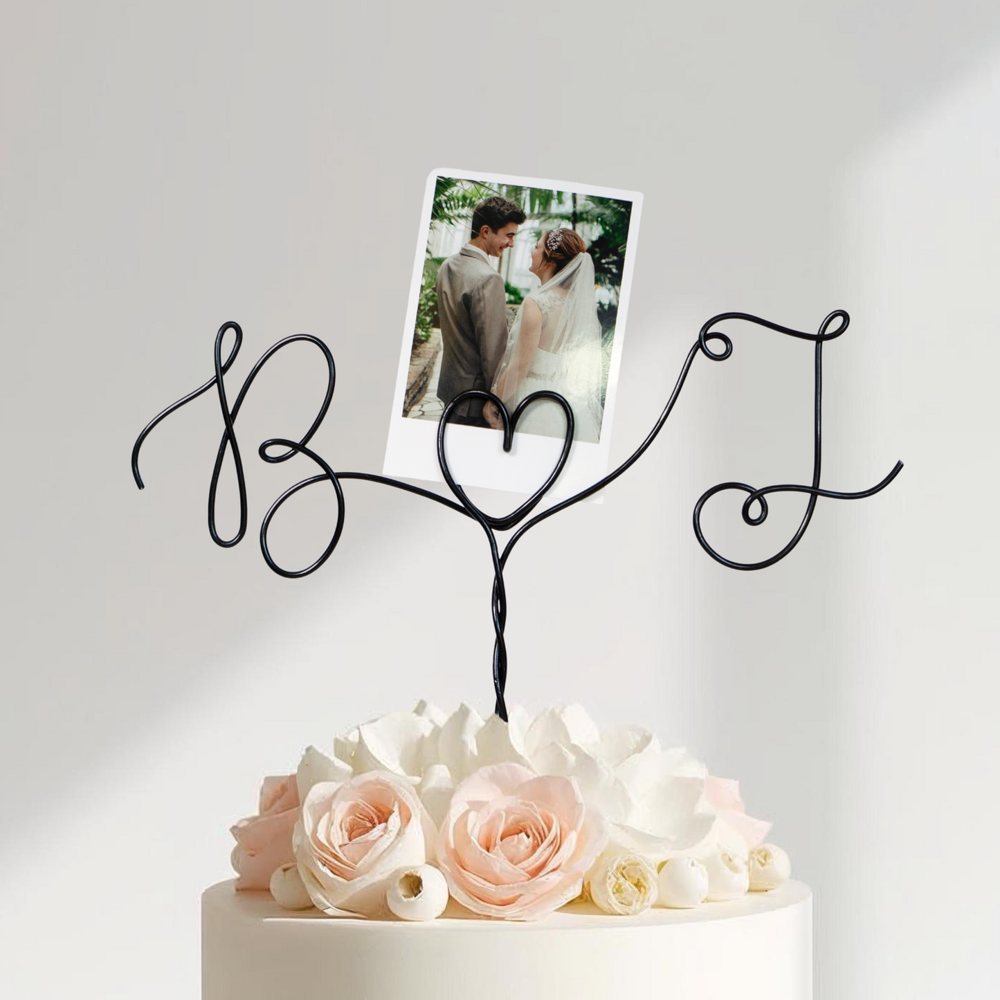 Custom Two Initial Cake Topper with Photo Holder – Handmade Wire