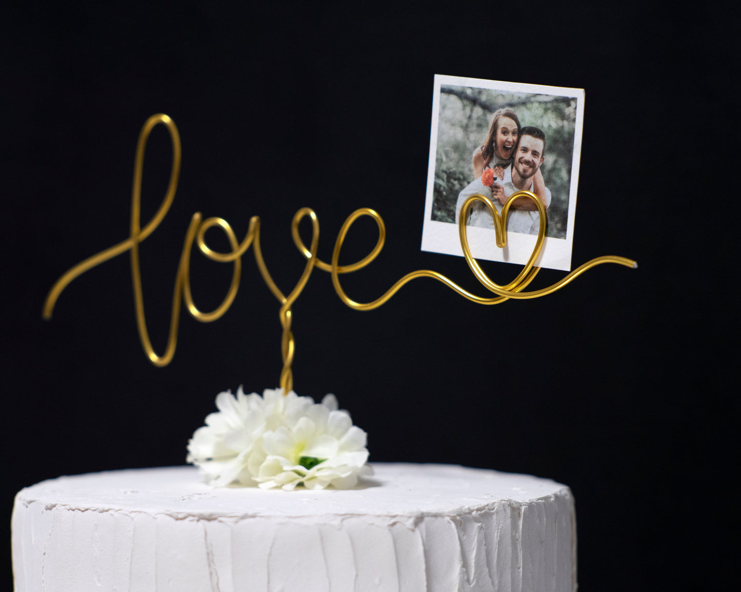 “Love with Heart” Photo Holder Cake Topper – Handmade Wire Wedding & Engagement Cake Decoration – Romantic Keepsake Gift