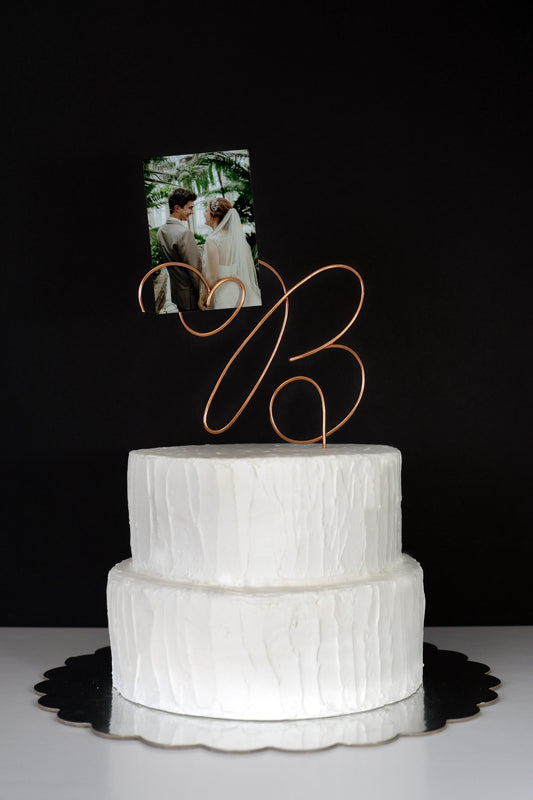Custom Initial Cake Topper with Photo Holder – Handmade Wire