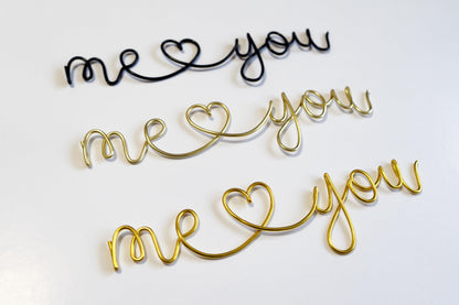 “Me ♥ You” Wire Wall Art – Handmade Romantic Home Decor – Minimalist Aluminum Love Sign Gift