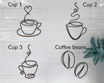 Coffee Mugs & Coffee Bean Wire Wall Art – Handmade Coffee Bar Decor
