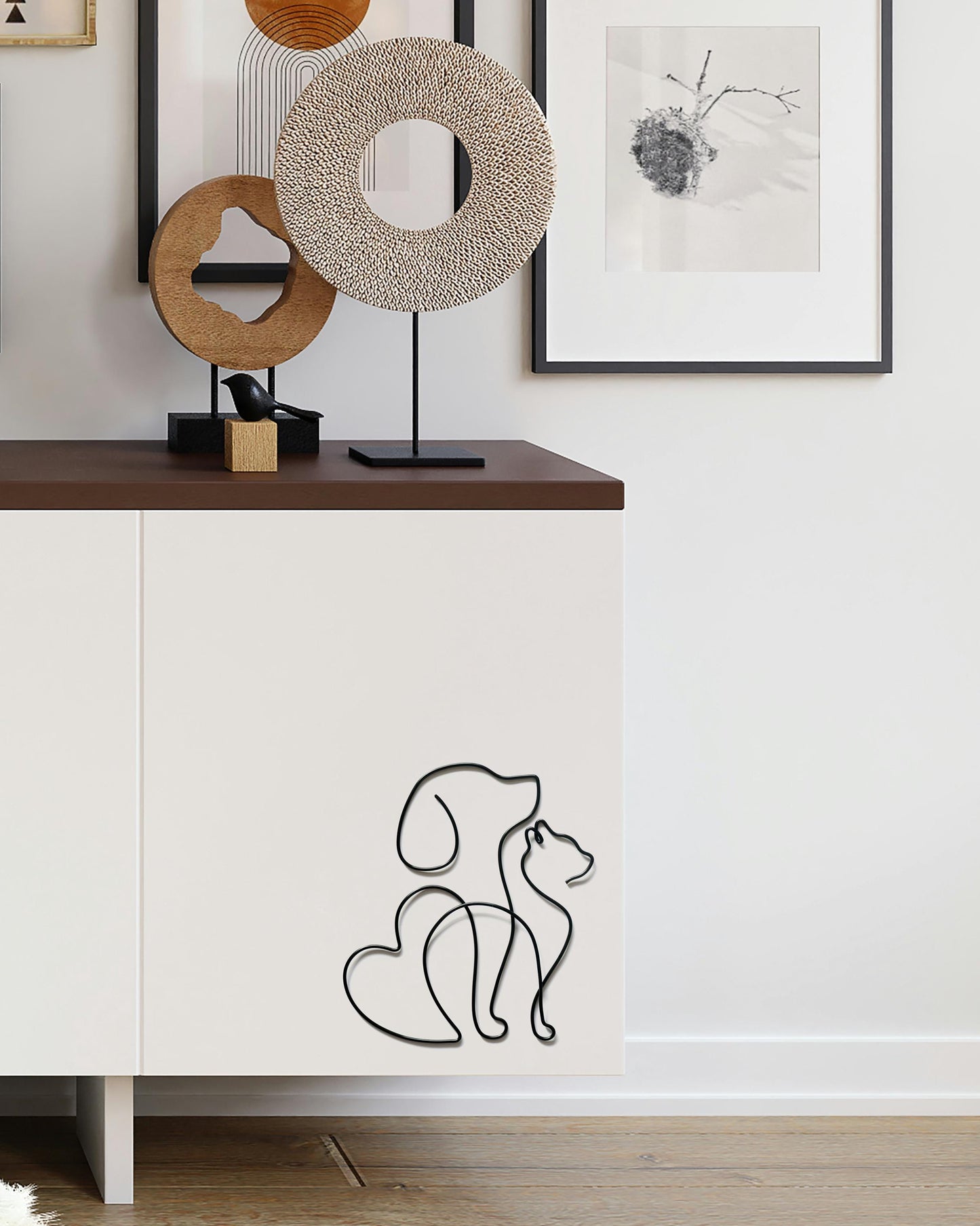Cat & Dog Silhouette Wire Wall Art – Minimalist Pet Decor for Home & Gift