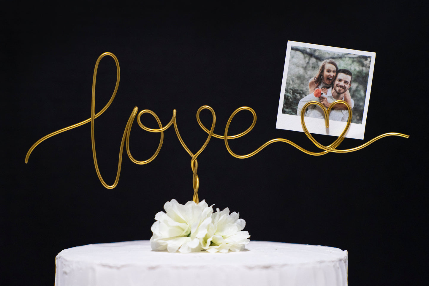 “Love with Heart” Photo Holder Cake Topper – Handmade Wire Wedding & Engagement Cake Decoration – Romantic Keepsake Gift