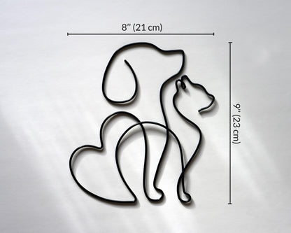 Cat & Dog Silhouette Wire Wall Art – Minimalist Pet Decor for Home & Gift