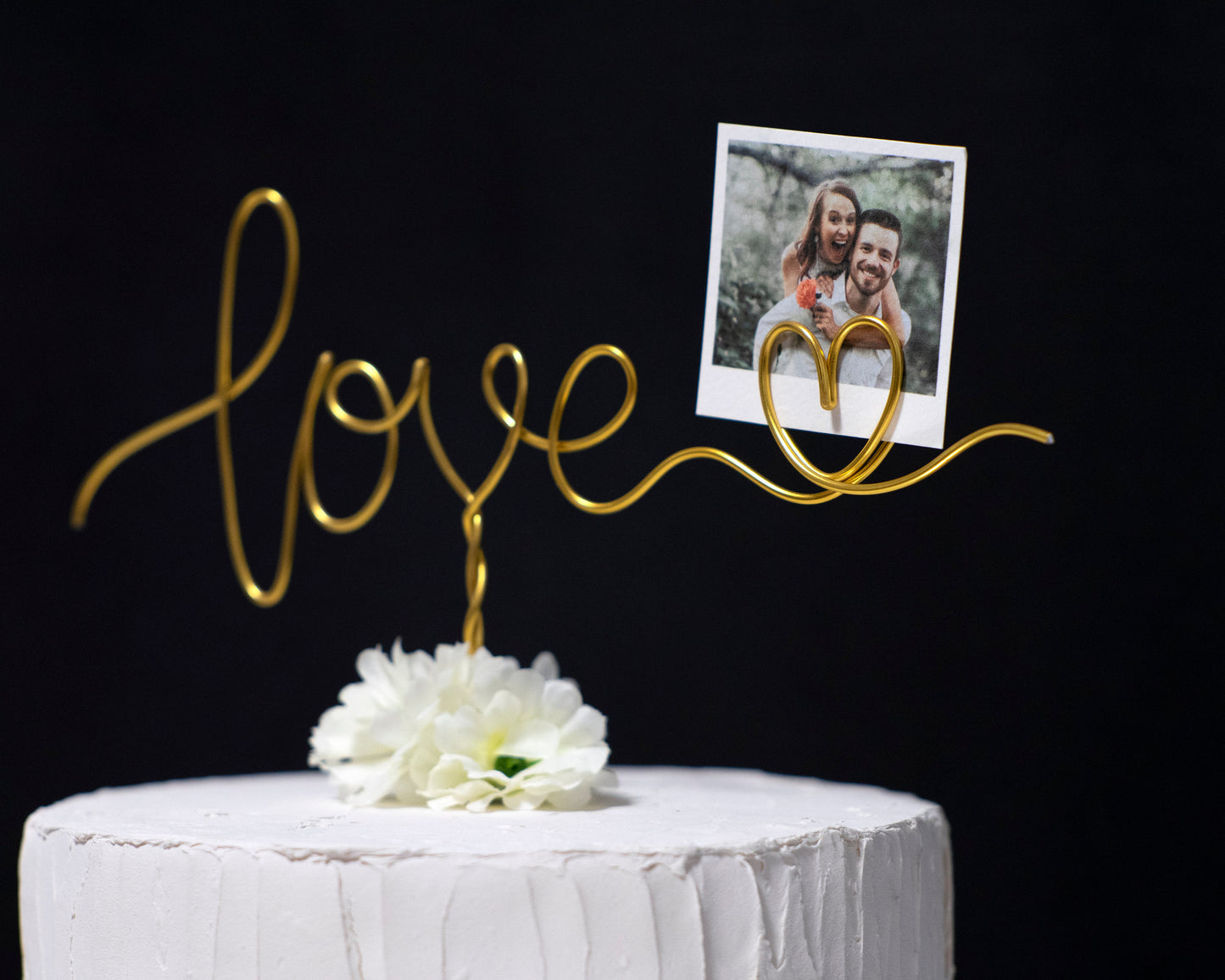“Love with Heart” Photo Holder Cake Topper – Handmade Wire Wedding & Engagement Cake Decoration – Romantic Keepsake Gift