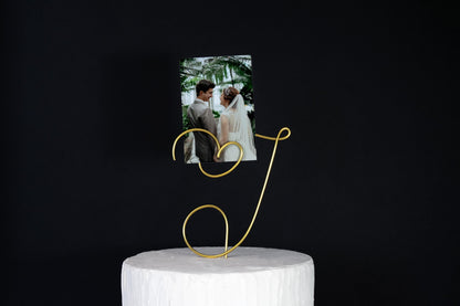 Custom Initial Cake Topper with Photo Holder – Handmade Wire