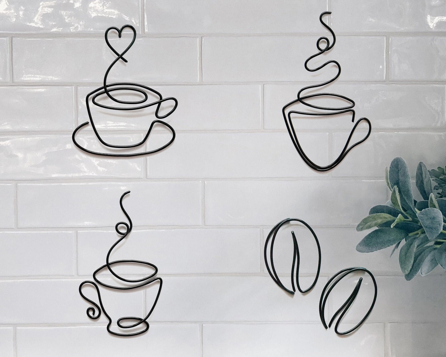 Coffee Mugs & Coffee Bean Wire Wall Art – Handmade Coffee Bar Decor