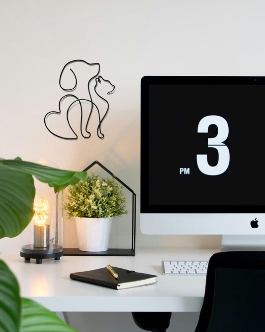 Cat & Dog Silhouette Wire Wall Art – Minimalist Pet Decor for Home & Gift