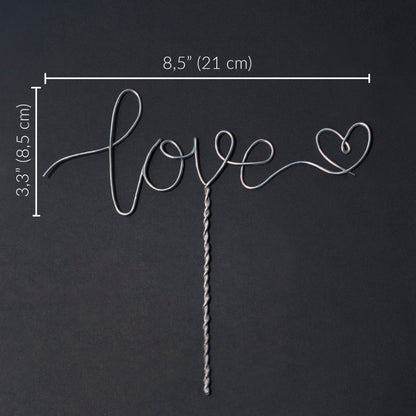 “Love” Wire Cake Topper – Handmade Wedding Cake Decoration – Minimalist Romantic Engagement or Anniversary Keepsake