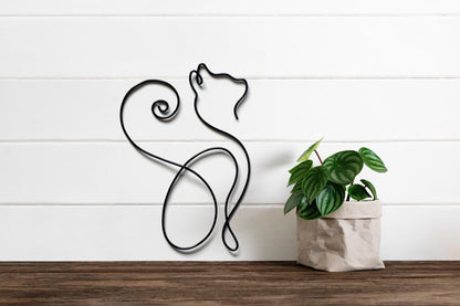 Cat Silhouette Wire Wall Art – Handmade Minimalist Aluminum Home Decor – Gift for Cat Lovers