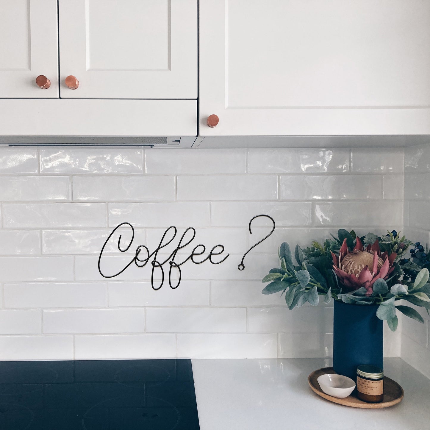 Wire "Coffee?" Wall Art: Ki“Coffee?” Wire Wall Art – Handmade Kitchen & Coffee Bar Décor – Minimalist Aluminum Wall Sign Gift for Coffee Loverstchen Cafe Decor